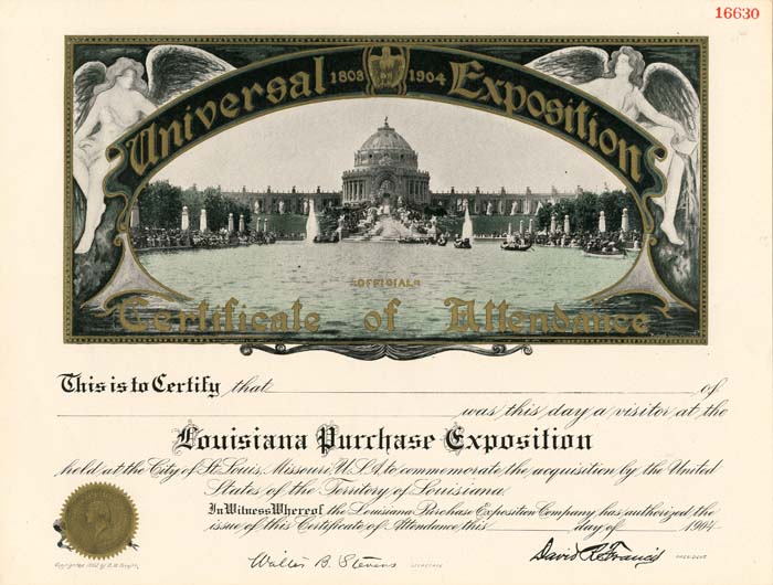 Universal Exposition - Louisiana Purchase Certificate